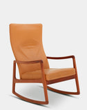 High Back Leather Rocking Chair by Ole Wanscher